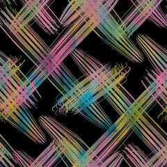 Abstract geometric pattern. Seamless bright multicolored ornament on a black background. Design of background, template, fabric, textile, wallpaper.