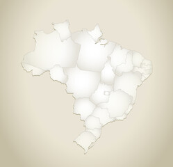 Brazil map, administrative division, old paper background blank