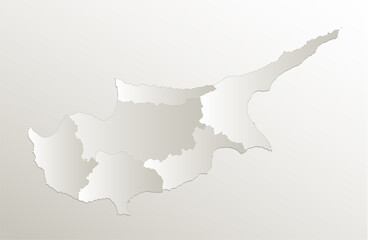 Cyprus map, administrative division, separates regions individual, card paper 3D natural blank