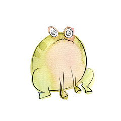 Tired green frog on a white background. Emotions. Character