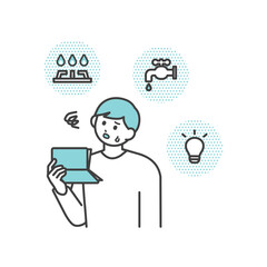 若い男性が光熱費について考えているイラスト素材