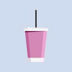 Paper cup icon. Cup with straw and cap for soft drinks, soda and cold beverages. Vector illustration nflat style