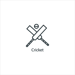 Cricket icon thin line stock illustration. Sports icon with name. Famous sports icon