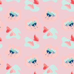 cute butterfly outline in blue water reflection silhouette seamless pattern on bright pink color background. this drawing graphic design for print wrapping insect animal texture illustration.