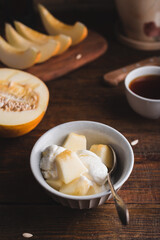 Dessert of Ice Cream with Honeydew Melon
