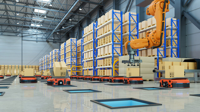 Robotic arm for packing with producing and maintaining logistics systems using Automated Guided Vehicle (AGV).