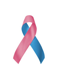 Pink blue ribbon awareness (isolated with clipping path) bow color for newborn birth defect, Sudden Infant Death Syndrome (SIDS), infertility pregnancy Loss, and Prenatal Infection Prevention - obrazy, fototapety, plakaty