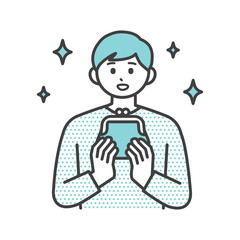 若い男性ががま口財布を持っているイラスト素材