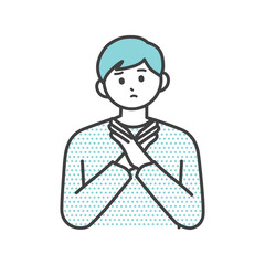 若い男性が腕でばつを作っているイラスト素材