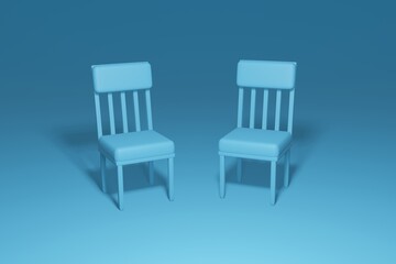 3d render chairs. Monochrome lightblue