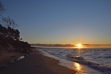 Sunset at the beach of Prerow Weststrand in Darss National Park, Mecklenburg, Germany