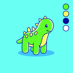 Cute cartoon green dinosaur vector illustration. Isolated character vector. Flat cartoon style