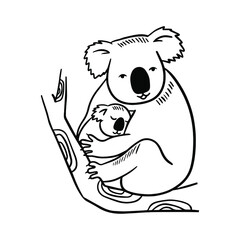 Outline koala illustration. Zoo collection. Vector illustration white background. 