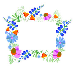 vector frame with wildflowers for postcards, cards and packages