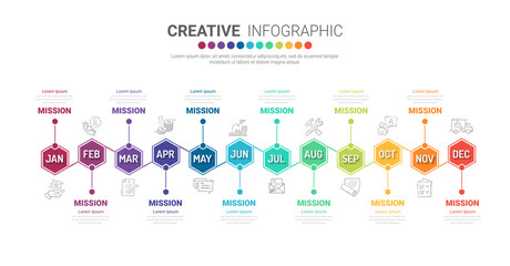 Infographics element design for all month, can be used for Business concept with 12 options, steps or processes.