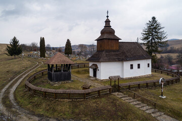 Fototapeta premium The Greek Catholic wooden church of St Basil the Great in a village Kalna Roztoka, Slovakia