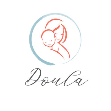 Doula logos et de symboles de naissance, de grossesse, de famille et de bébé.