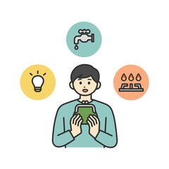 若い男性が光熱費について考えているイラスト素材