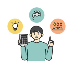 若い男性が光熱費について考えているイラスト素材