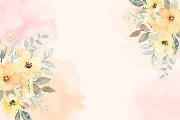 Yellow floral frame background with watercolor