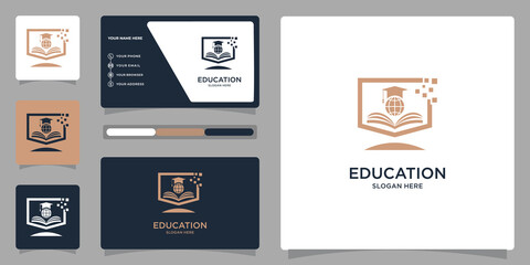 Fototapeta na wymiar Luxury Education Graduation Logo Design with Business Card.