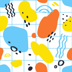 Trendy Vector Seamless Pattern Abstract Forms. Bright spots on a white background. Use for wallpaper, wrapping paper, textiles. Vector illustration.