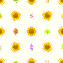 Seamless Pattern Abstract Elements Different Sunflower Plant Botanic Vector Design Style Background Illustration Texture For Prints Textiles, Clothing, Gift Wrap, Wallpaper, Pastel