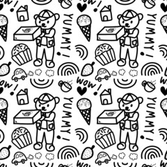 seamless doodle pattern. Seamless pattern in black and white. Cartoon lines. Decorative patterns, packaging, daily products. delivery.