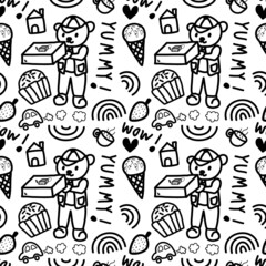 Obraz premium seamless doodle pattern. Seamless pattern in black and white. Cartoon lines. Decorative patterns, packaging, daily products. delivery.