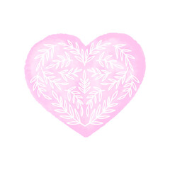 Vector watercolor heart wiht floral pattern