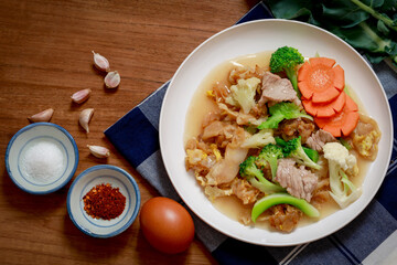 Rad Na Moo,Rad Na Pork, Rad Na Noodles, Fast Food and Thai Food Thai food concept, street food.