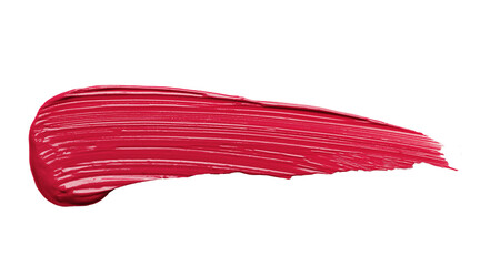 Bright fuchsia textured lipstick smear isolated on white background close view