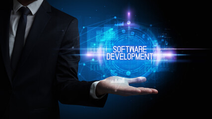 Fototapeta premium Man hand holding digital technology concept