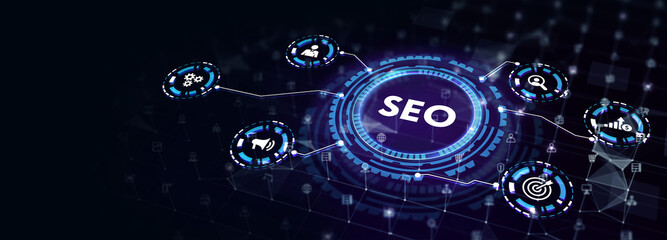 Business, Technology, Internet and network concept. SEO Search engine optimization marketing ranking.3d illustration - obrazy, fototapety, plakaty