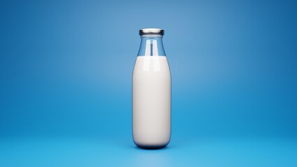 milk bottle isolated on white background, Filled unopened ,blue 