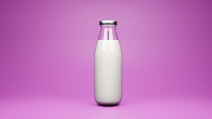 milk bottle isolated on white background, Filled unopened ,pink 