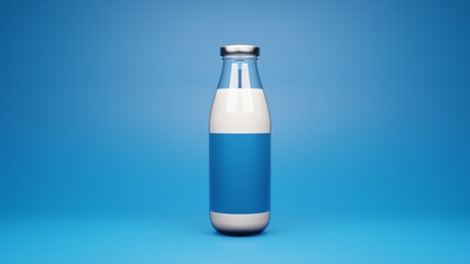 milk bottle isolated on white background, Filled unopened ,blue with label mock up