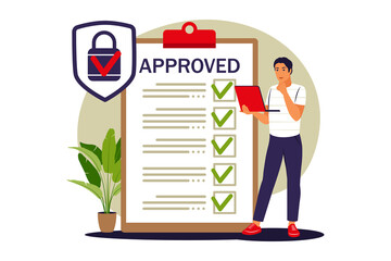 Approval concept. Rating and reviews. Meeting requirements. Vector illustration. Flat.