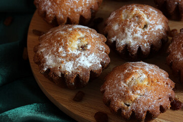 Cupcakes with raisins, sweet dessert.