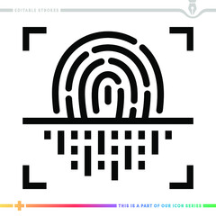 Line icon for fingerprint scanner illustrations with editable strokes. This vector graphic has customizable stroke width.