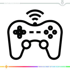 Line icon for game controller illustrations with editable strokes. This vector graphic has customizable stroke width.