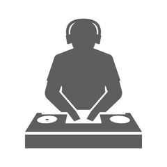 Monochrome club dj behind console mixing music icon vector illustration disk jockey in headphones