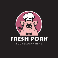 label of farm animal pig for butchery isolated on black background
