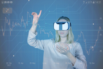 Metaverse.Remote work insestor rally with immersive space and glasses VR AR .Virtual reality and digital money,trading,cryptocurrency.new future technology.investment, invest, remote work, trader,