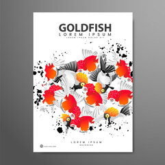 Poster design. Goldfish festival, with a colorful fish background.