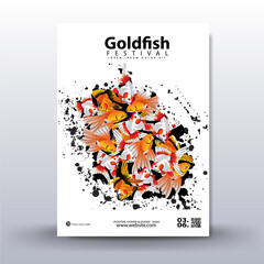 Poster design. Goldfish festival, with a colorful fish background.