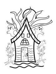 HOUSE COLORING PAGE,HALLOWEEN HOUSE COLORING PAGE,