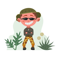 Safary boy character vector illustration .