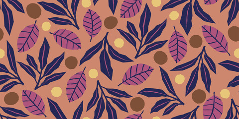 Botanical illustration background. Seamless pattern.Vector. 有機的なイラストパターン