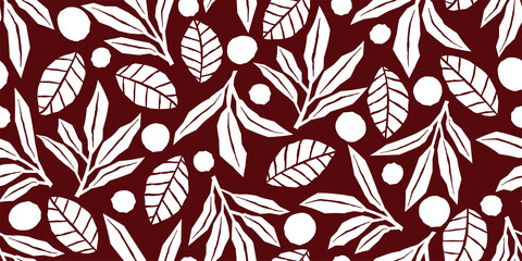 Botanical illustration background. Seamless pattern.Vector. 有機的なイラストパターン